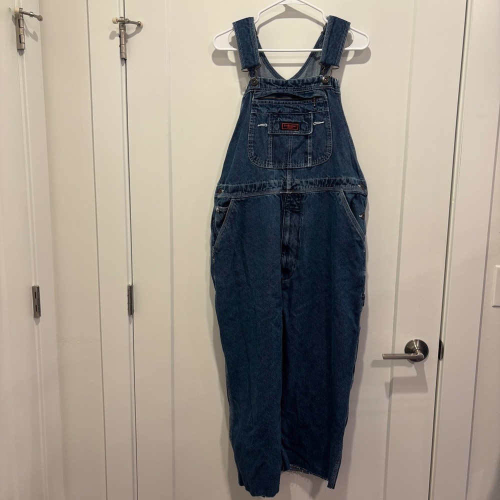 Five Brother Mens Denim Overalls Medium Wash Raw Hem Workwear 38x32